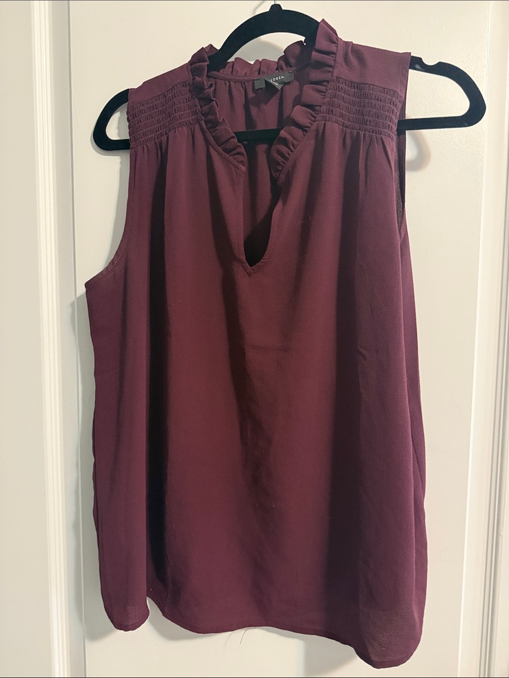Halogen Burgundy Ruffle Neck Sleeveless Top